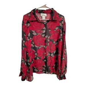 VTG Victoria 1X 100% Silk Top Sheer Whimsigoth Fairy Grunge Floral Dark Academia